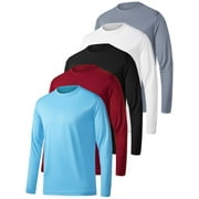 5 Pack Long Sleeve Shirts for Men Moisture Wicking UPF SPF Sun Protection Tee Shirts Workout T Shirts,L